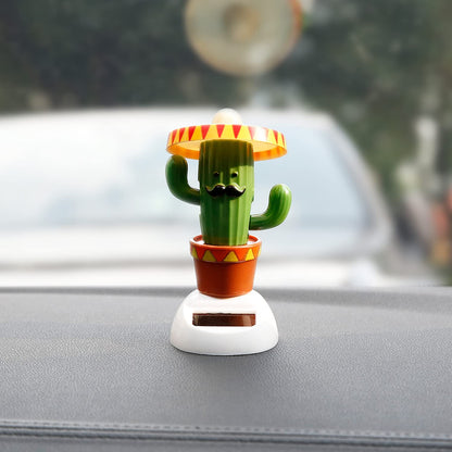 Side view of the solar shaking head green cactus showing the base panel