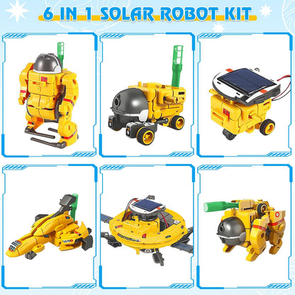 Playsheek solar powered space robot assembly pieces and solar panel unit spread out clearly.
