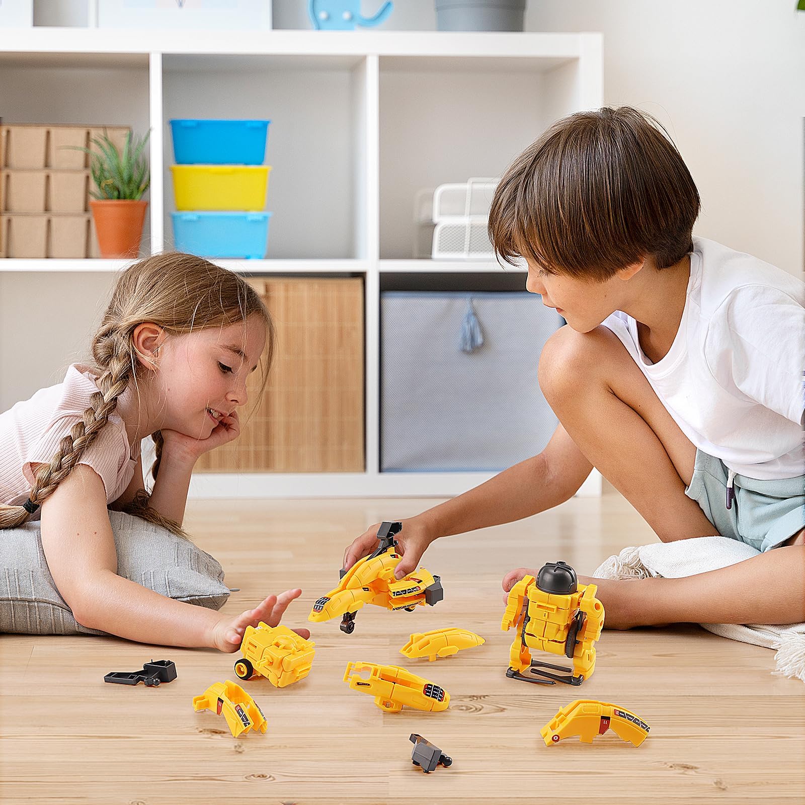 Six different space themed robotic models built using the yellow STEM science kit.