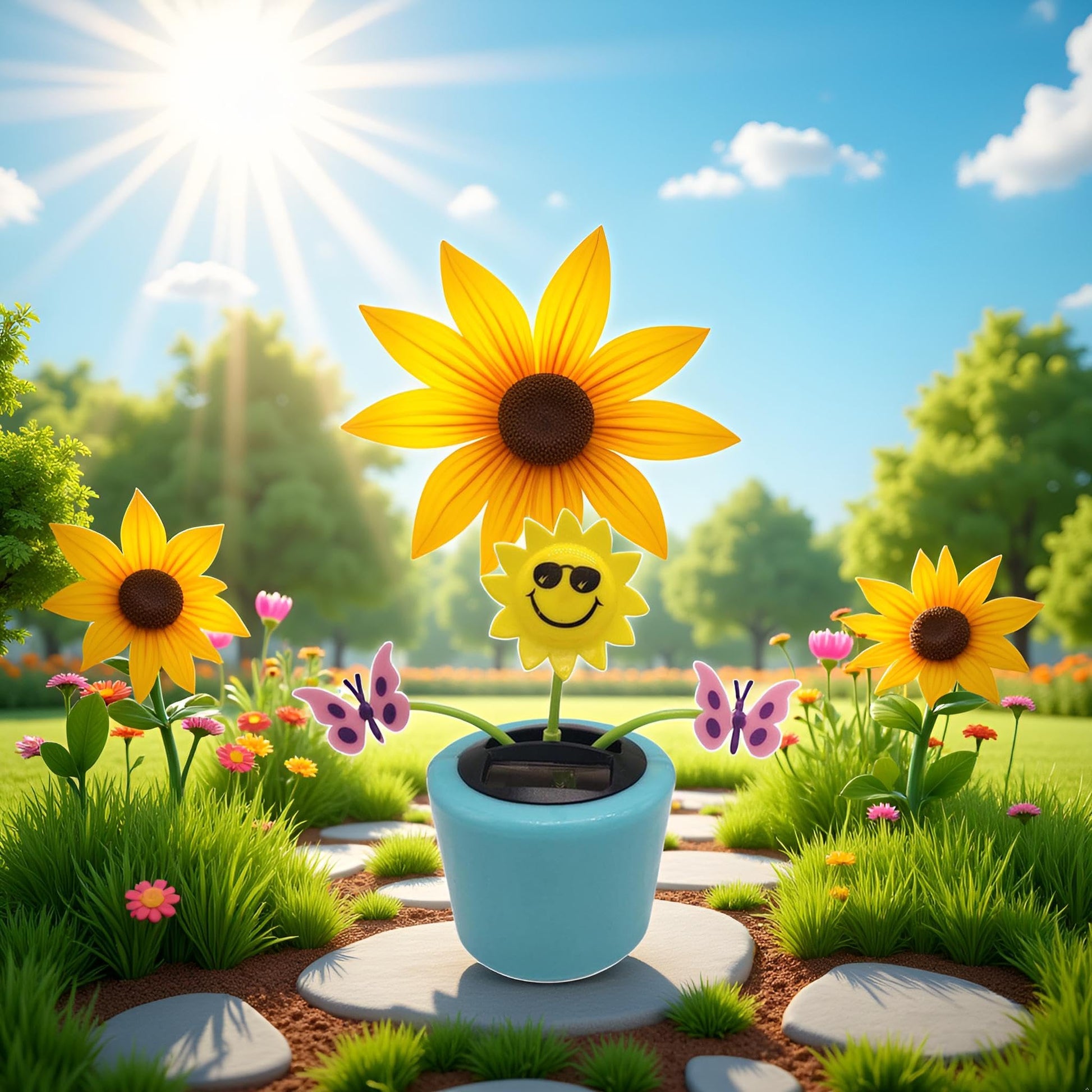 Solar powered bobblehead dancing sunflower showing base construction details