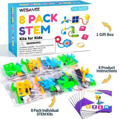 Eight individual packs of solar fan building projects laid out neatly for classroom activities