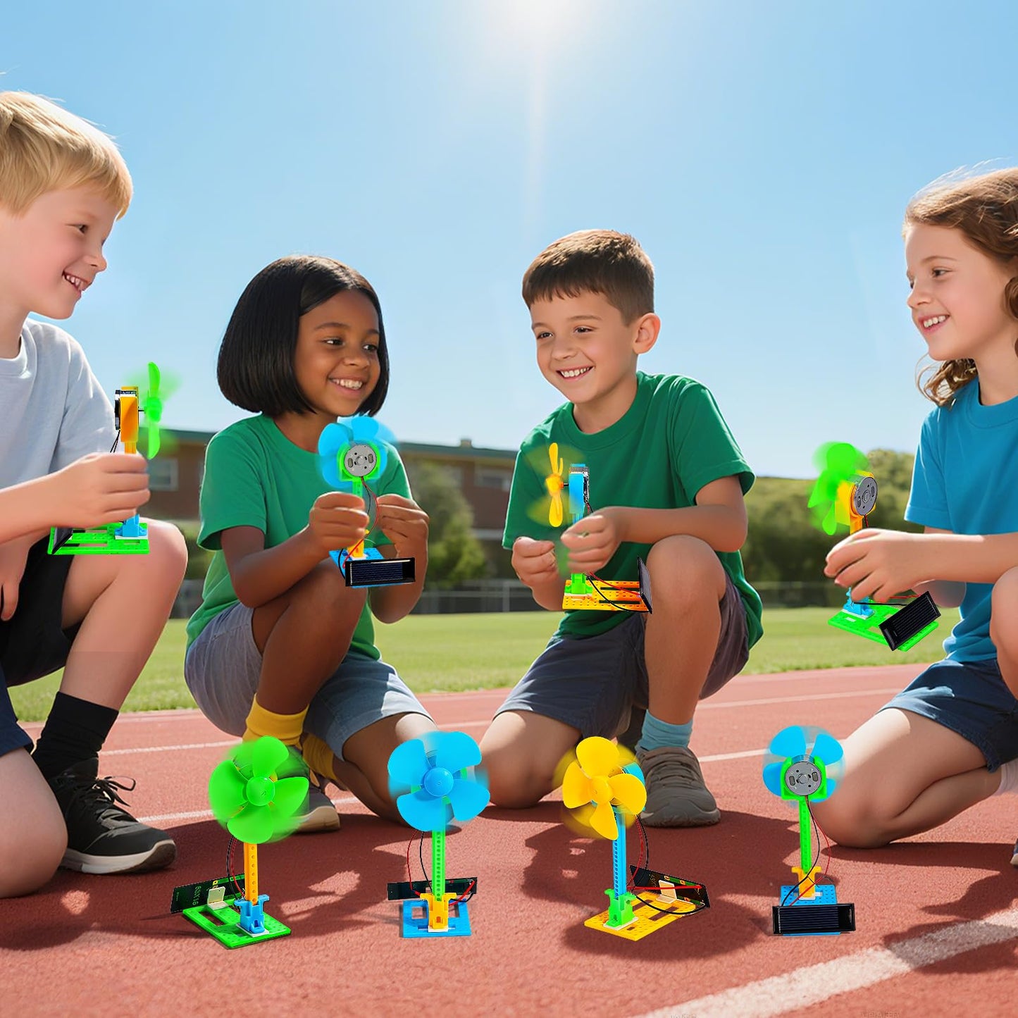 Children collaborating on building the tool-free engineering craft kits during a science class