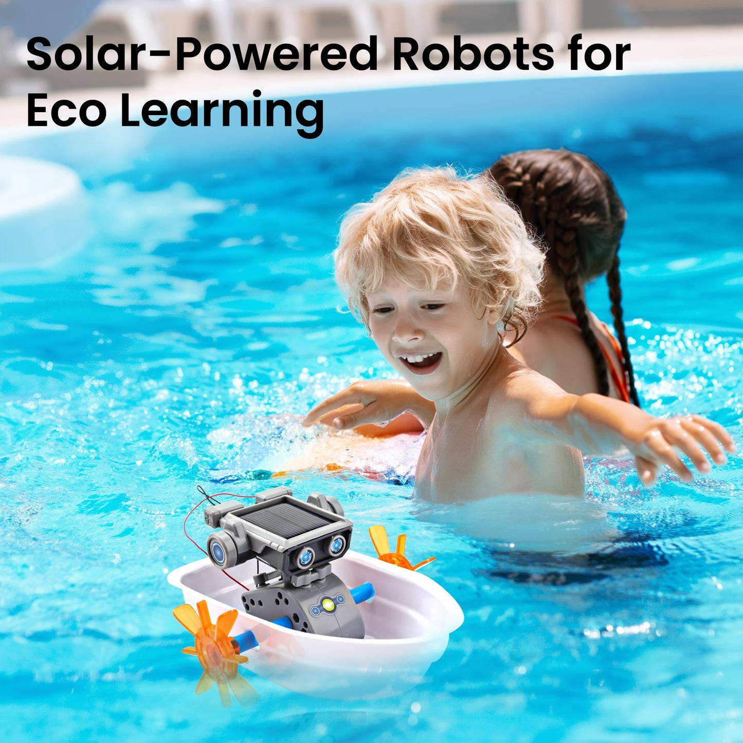 AoHu STEM educational robot kit showing the solar panel module operating under direct sunlight.