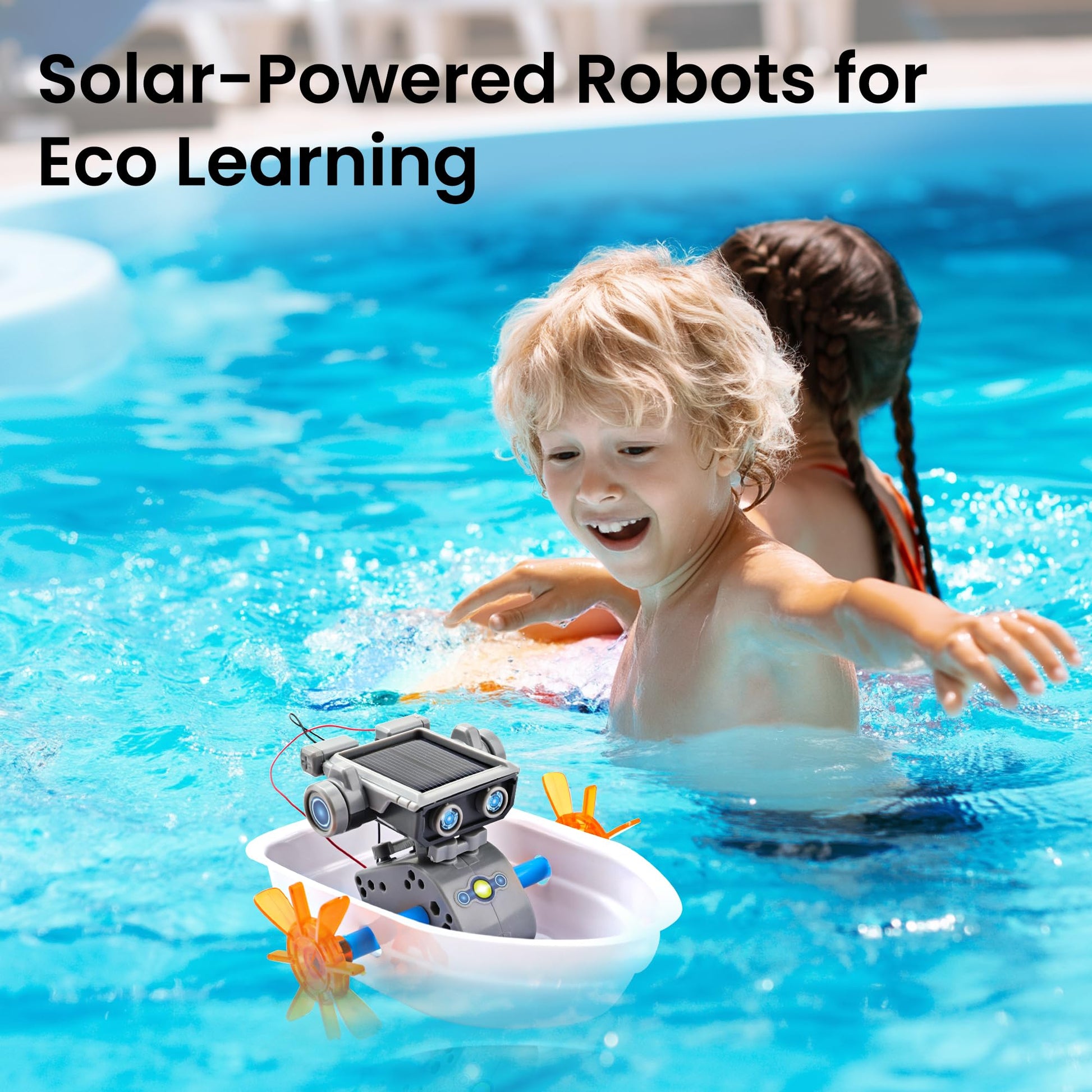 AoHu STEM educational robot kit showing the solar panel module operating under direct sunlight.