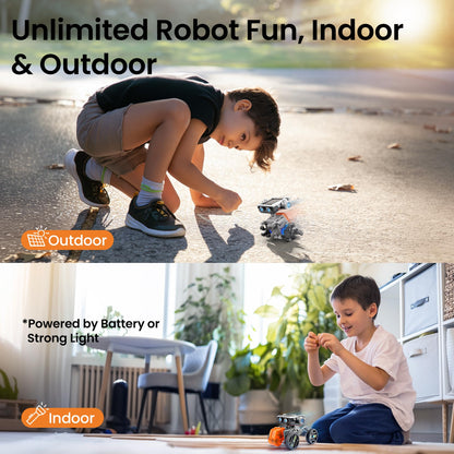 AoHu robotic building set displaying multiple assembled land and water vehicle variations.