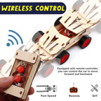 CYOEST wooden engineering toy displaying unassembled basswood pieces and miniature motor components