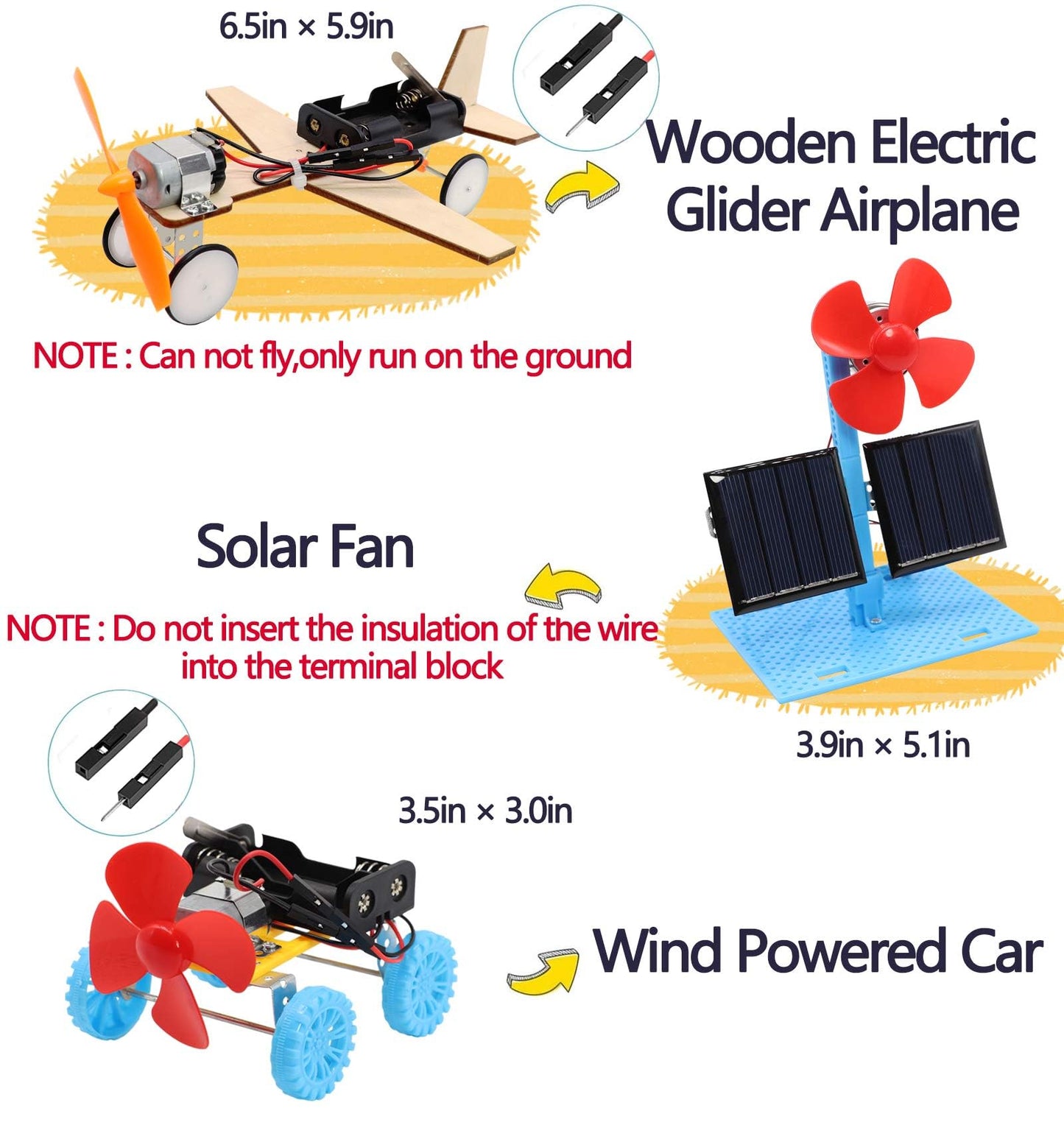 Detailed diagram from the CYOEST instruction manual showing how to build simple circuits using the solar panel and electric motor parts