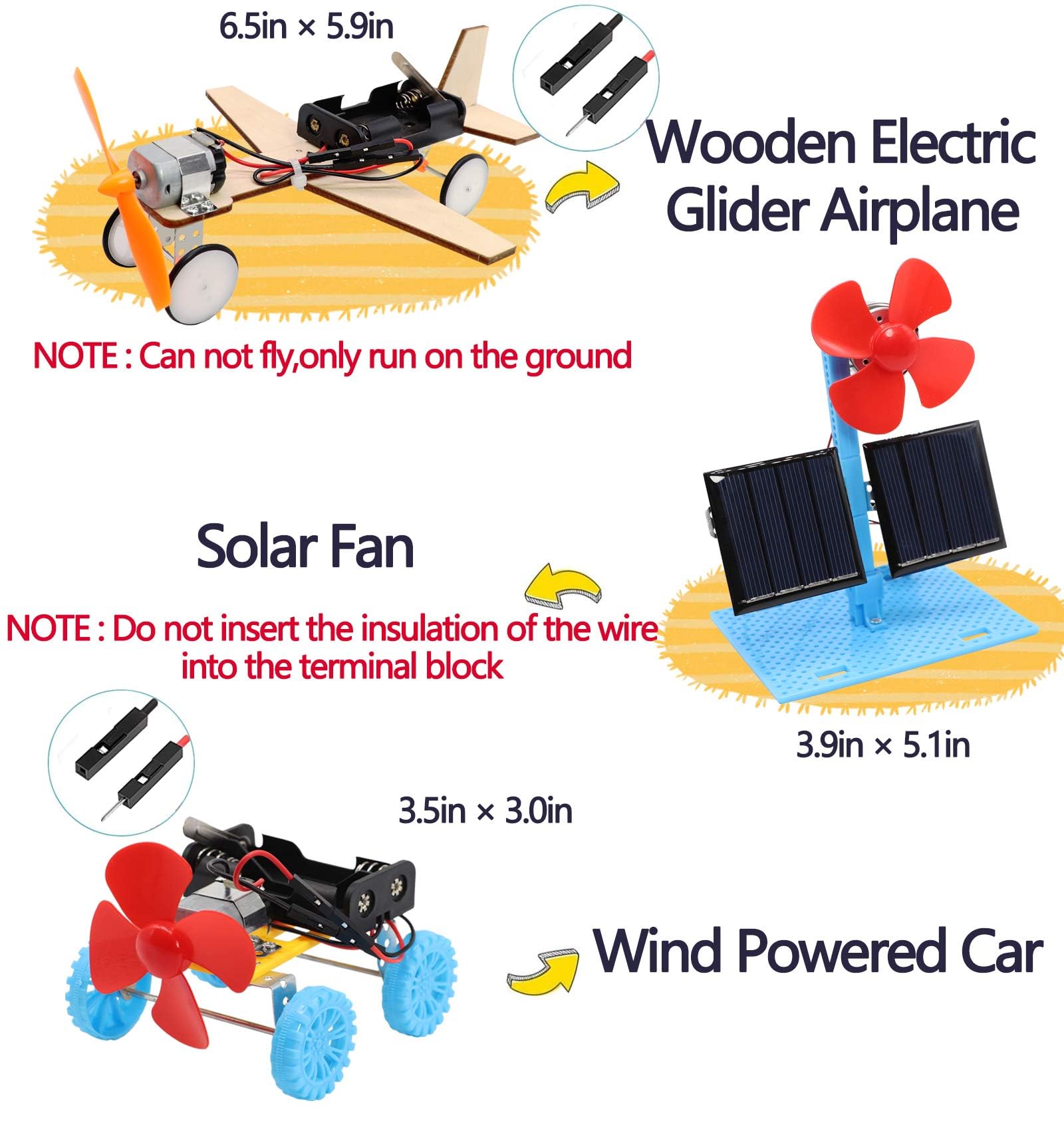 Detailed diagram from the CYOEST instruction manual showing how to build simple circuits using the solar panel and electric motor parts