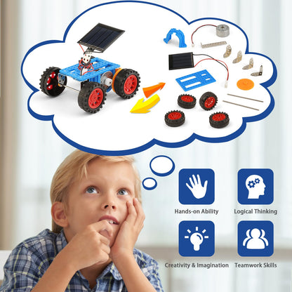 BeAndge educational science project package displaying miniature solar panels and DC motors included in the kit.