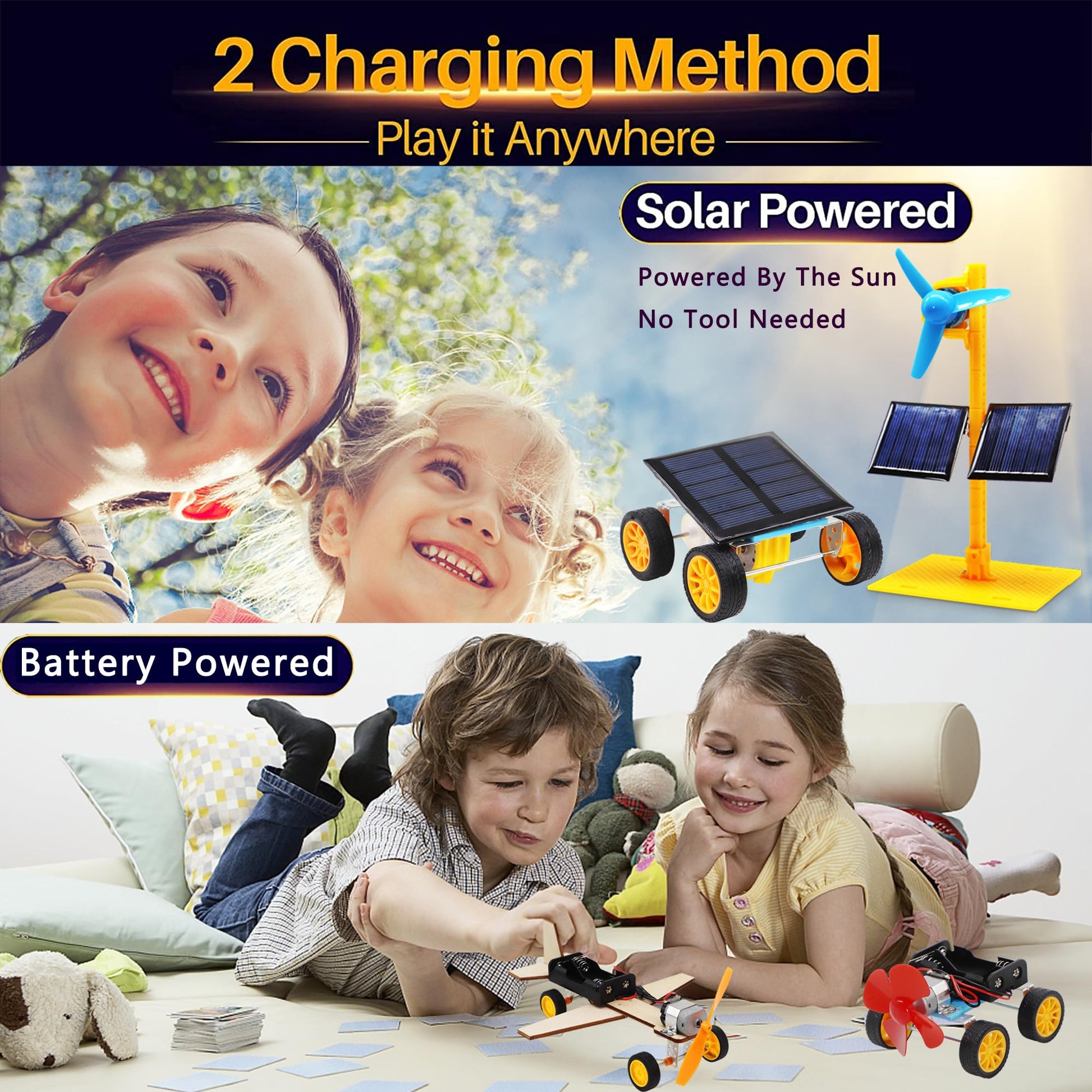 Assembled wooden solar car model from the SCAEMO engineering kit operating outdoors.