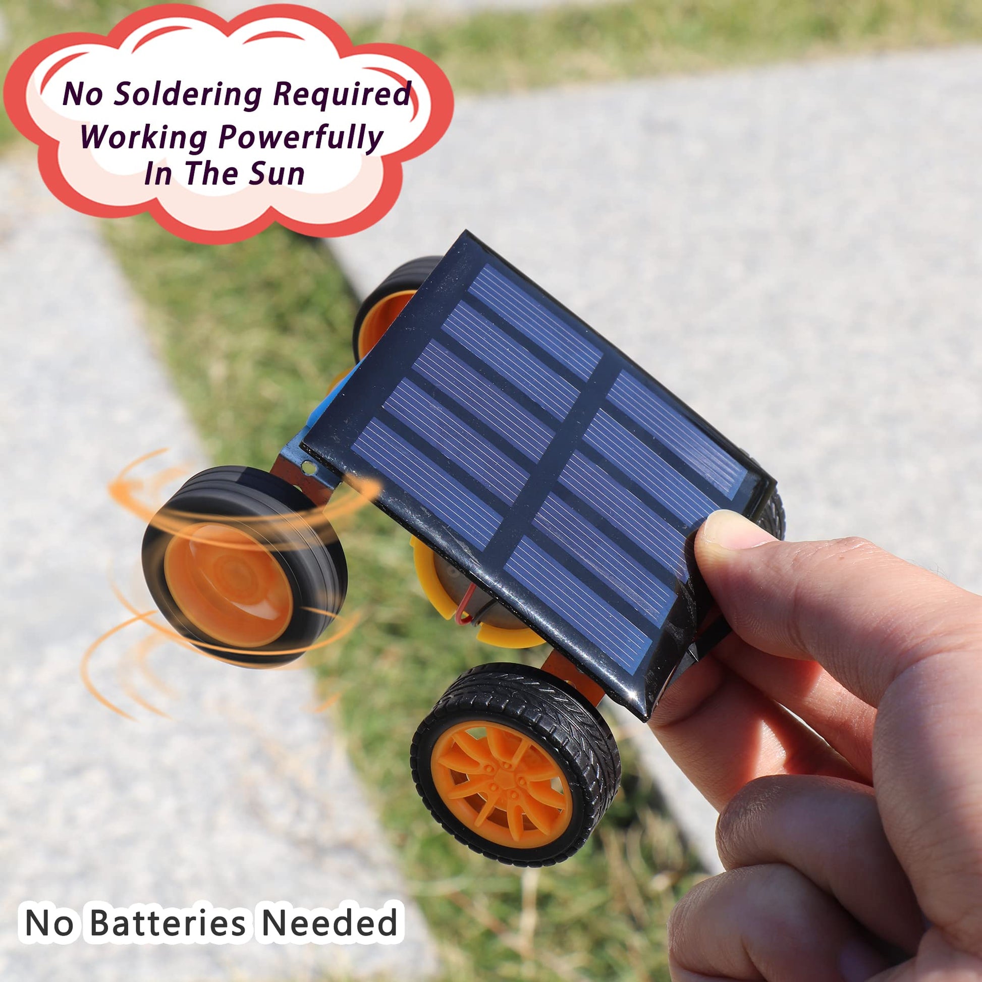 Assembled solar-powered fan model showing the connection to the small photovoltaic solar panel.