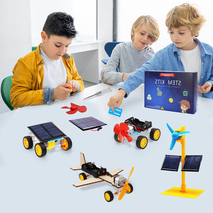 SCAEMO wooden airplane model built using the hands-on science experiment kit components.