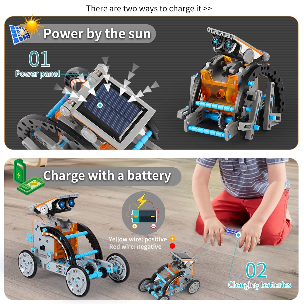 Step by step educational instruction manual laid out next to robot components.