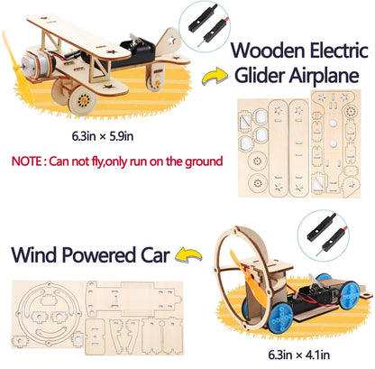 Wind powered car model showing the rear fan attachment and motor housing assembly.