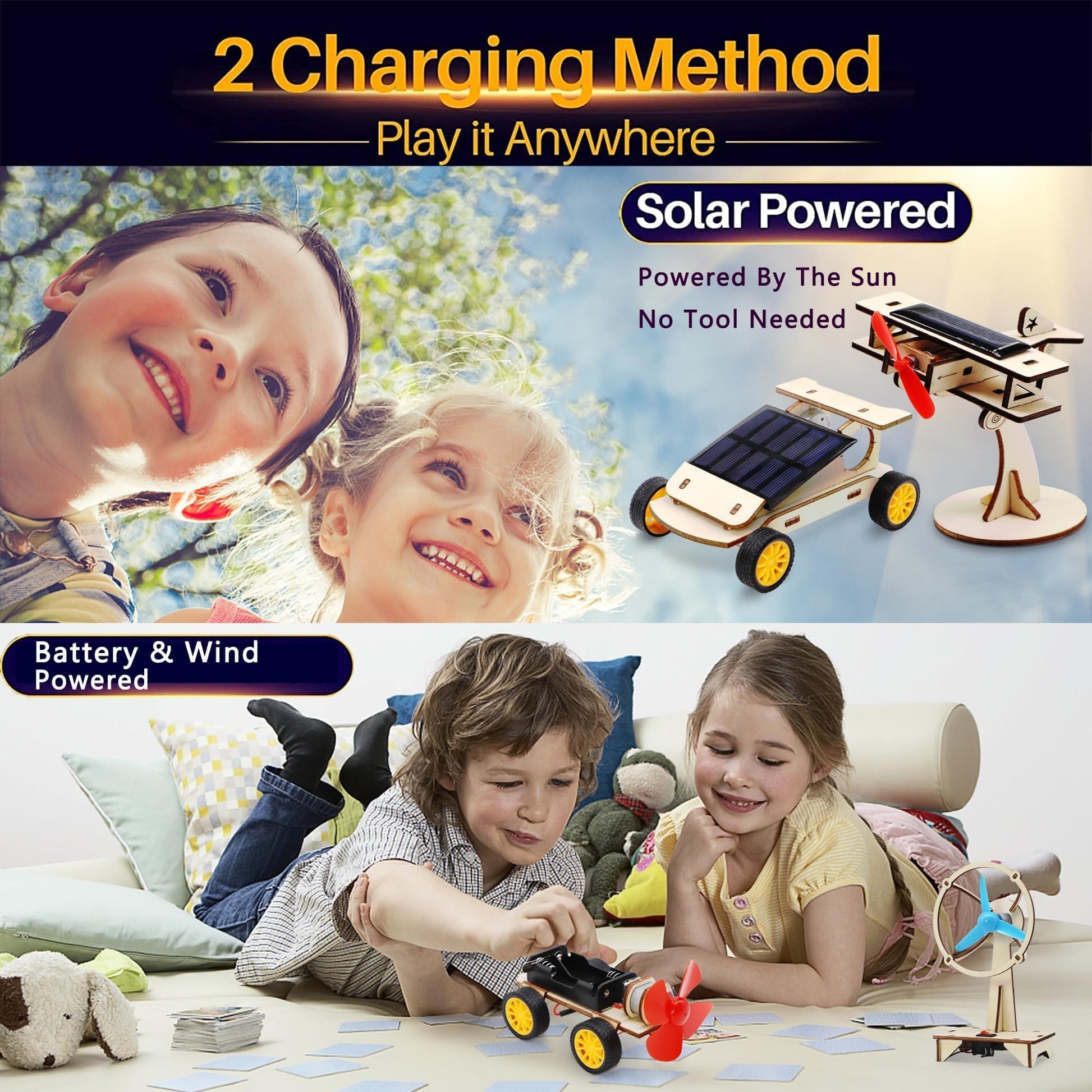 SCAEMO solar powered car model kit assembled and operating under direct sunlight