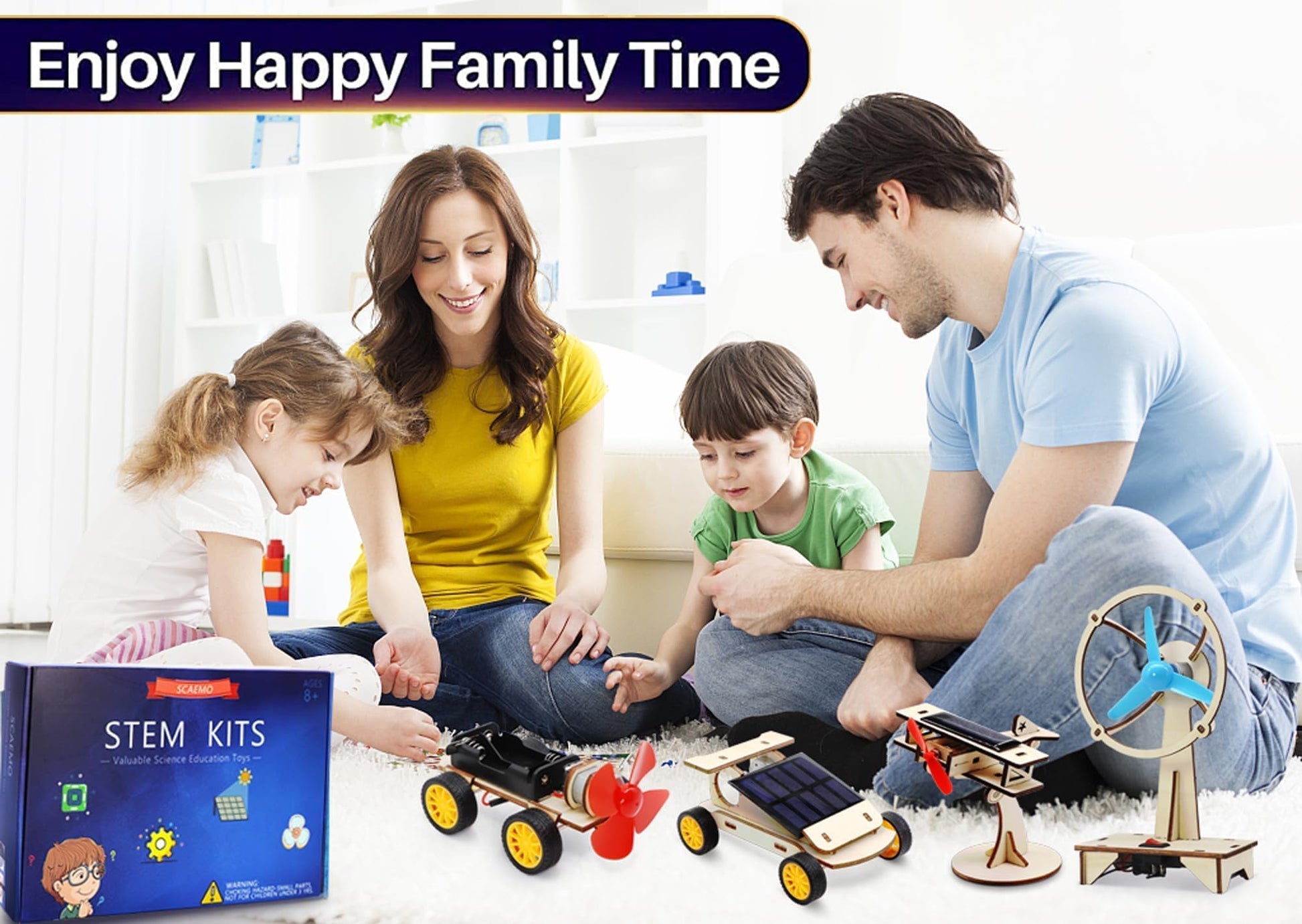 SCAEMO science toys packaging box with individually wrapped engineering kits for boys and girls