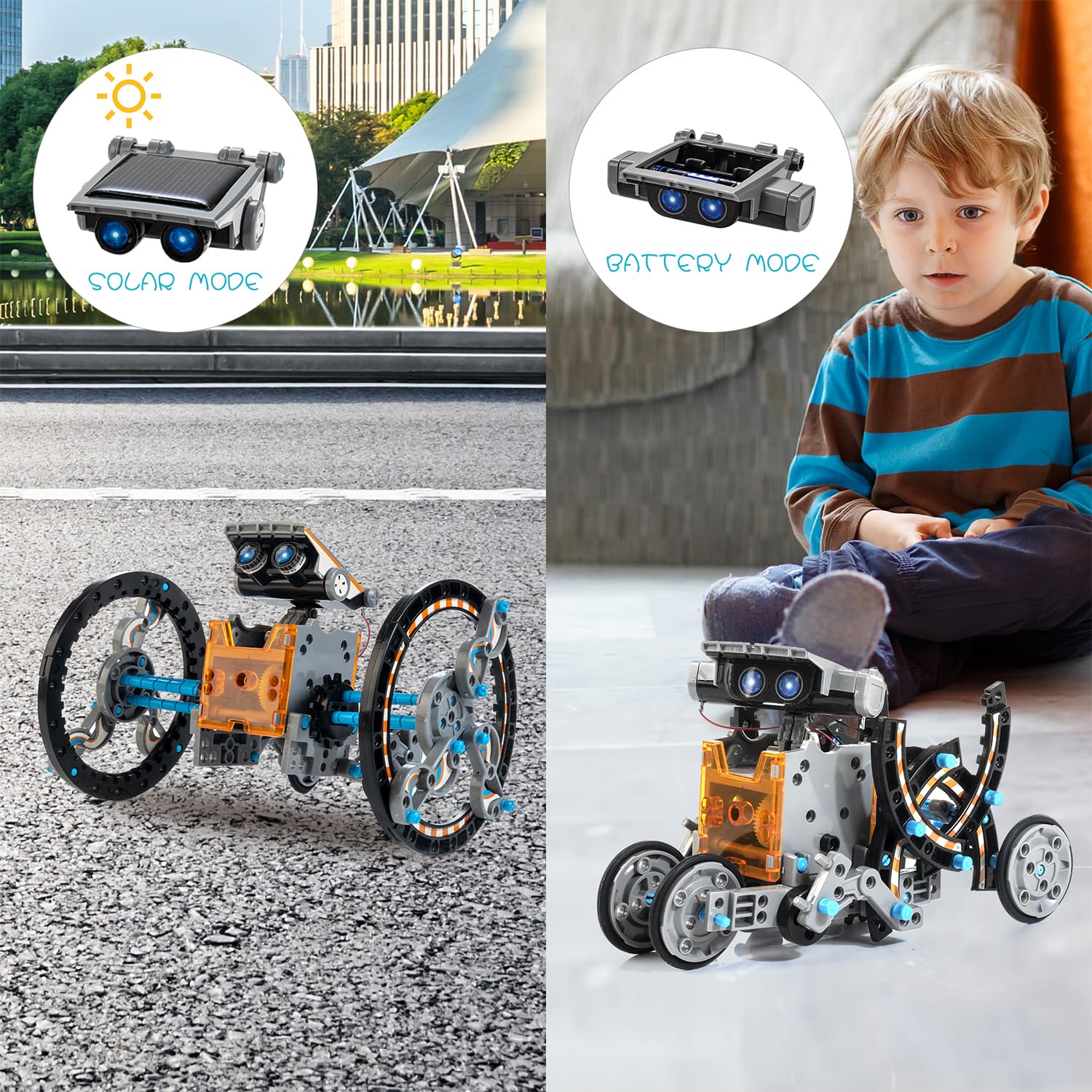 Child using blueprints to assemble mechanical wheels and shafts from the engineering set
