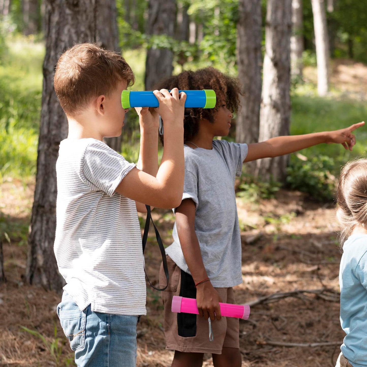 Retractable educational science spyglass toys showing extended and collapsed positions