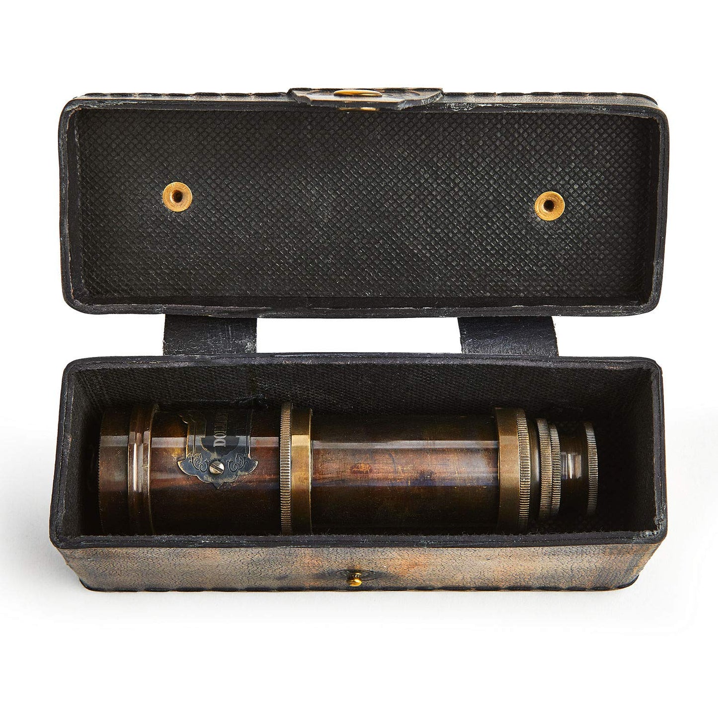 Super7One V.Empire Handcrafted Brass Nautical Telescope displayed as a vintage maritime decorative centerpiece on a wooden desk.