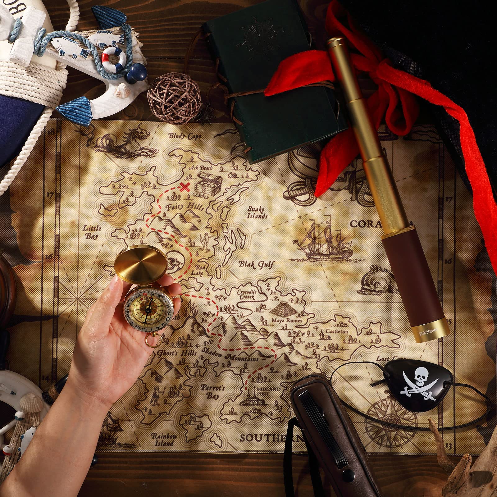 Sratte premium imported pirate costume accessories highlighting the fine stitching on the durable fabric treasure map.