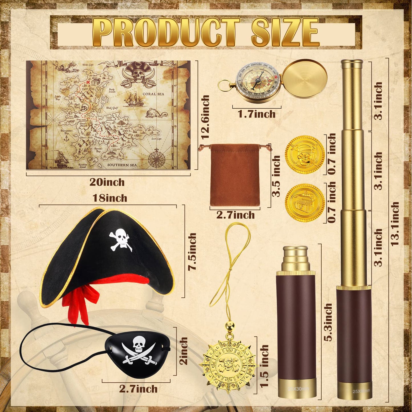 Woanger metal retractable pirate monocular spyglass extended view with premium leather wrapping
