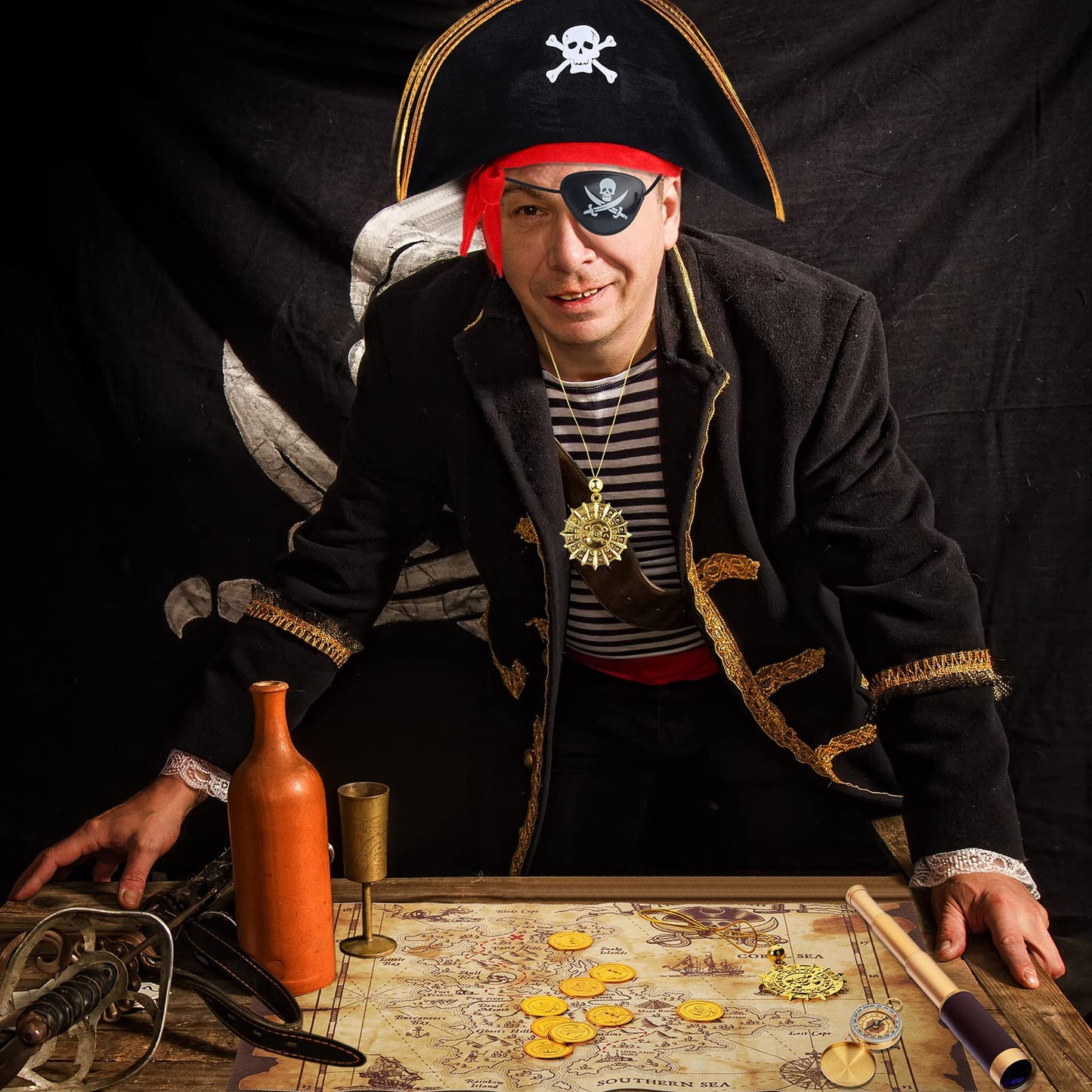 Woanger non woven fabric pirate map detailing ancient island routes for treasure hunting games