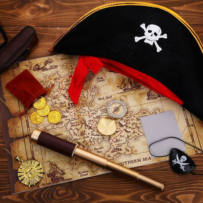 Woanger black pirate captain hat featuring white skull crossbones emblem and red trim fabric