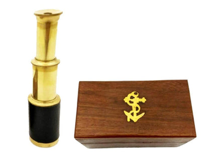 Thor Instruments six inch collectible spyglass stored inside the open rosewood case