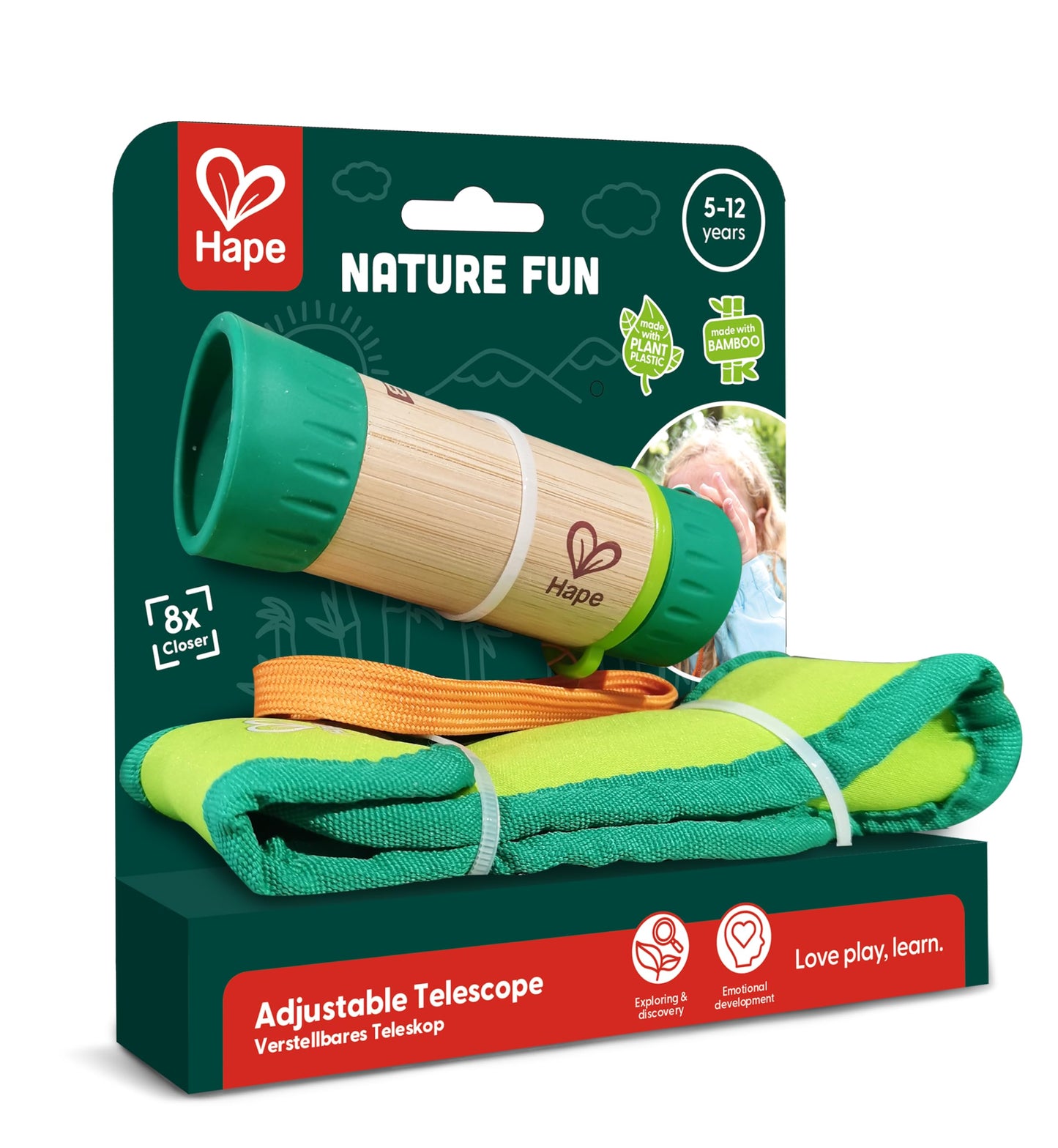 Hape green bamboo telescope with eight x magnification zoom function