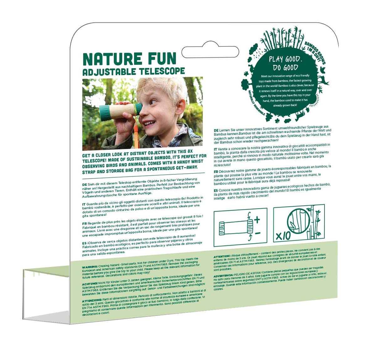 Hape nature fun adjustable telescope showing manual twist focus ring
