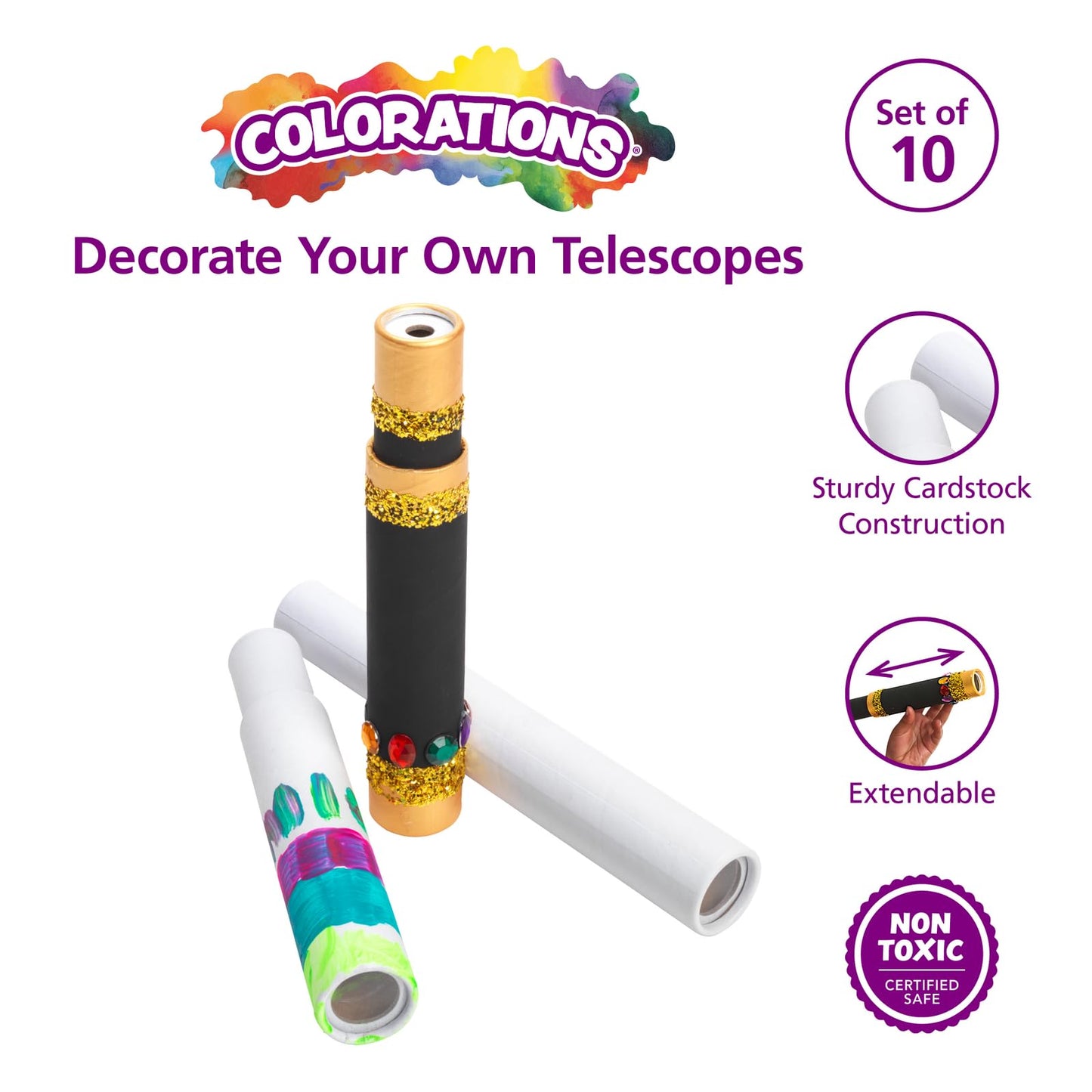 Colorations extendable DIY telescopes showing how the cardstock barrel expands from seven to eleven inches.