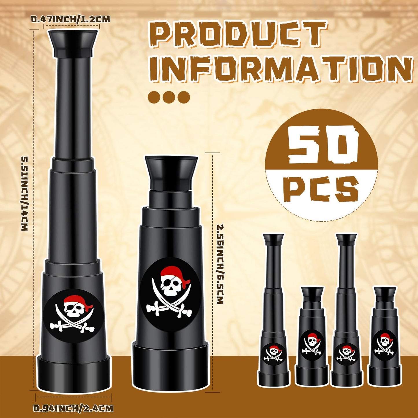 Close up view of the skull and red hood sticker detail on the side of the mini toy monocular