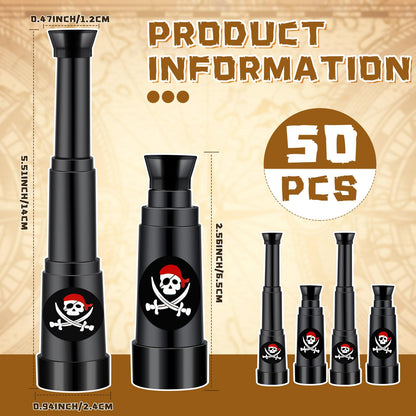Close up view of the skull and red hood sticker detail on the side of the mini toy monocular