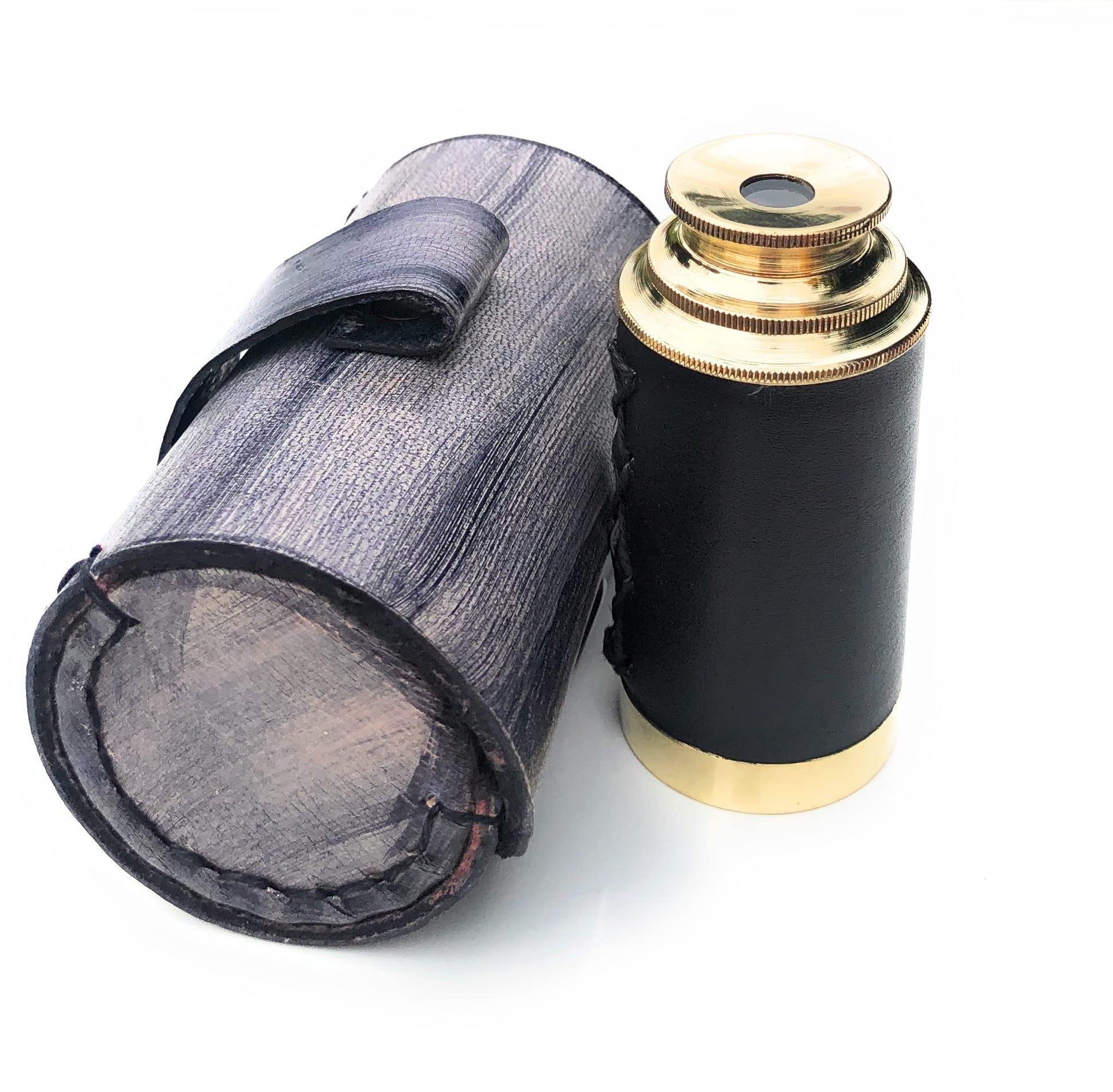 NauticalMart brass marine telescope perspective view highlighting the glass eyepiece lens