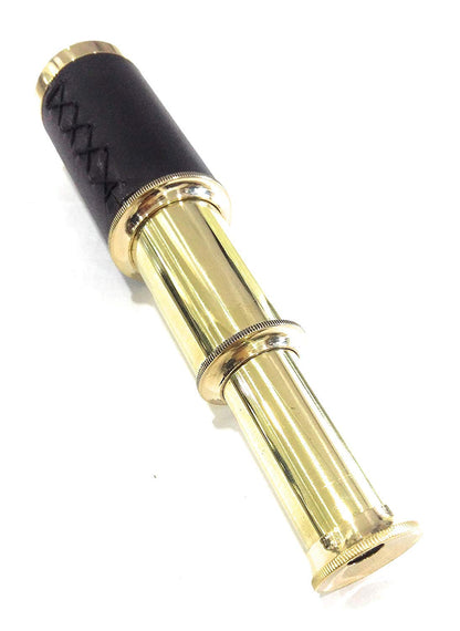 NauticalMart pirate navigation collectible spyglass standing upright with leather safety cap on
