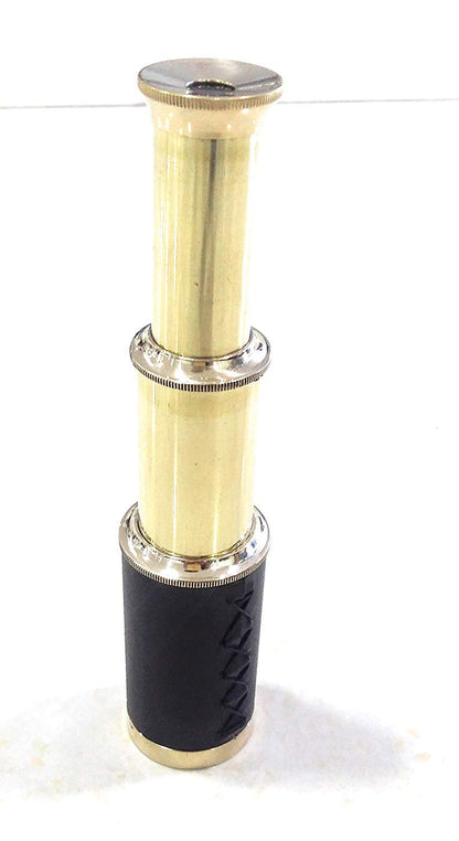 NauticalMart pocket spyglass telescope packed inside its premium cylindrical leather travel case