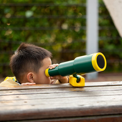 PLAYBERG treehouse toy accessories binocular for kids mounted securely on a wooden outdoor play structure