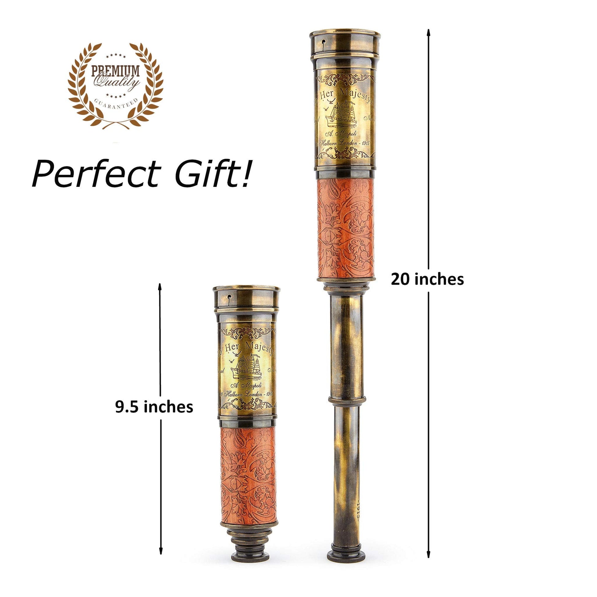 Super7One 20 Inch Antique Spyglass fully extended showing the carved leather grip detail.
