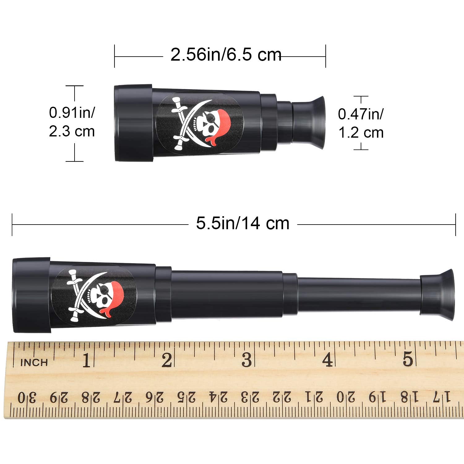 Gejoy mini toddler spyglass toy showing the extended and collapsed states for pocket-sized portability.