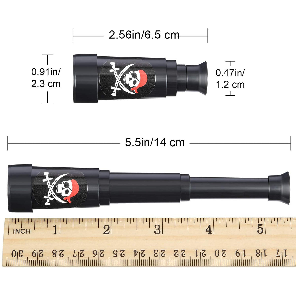 Gejoy mini toddler spyglass toy showing the extended and collapsed states for pocket-sized portability.