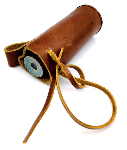 Handheld brass monocular with premium stitched real leather grip