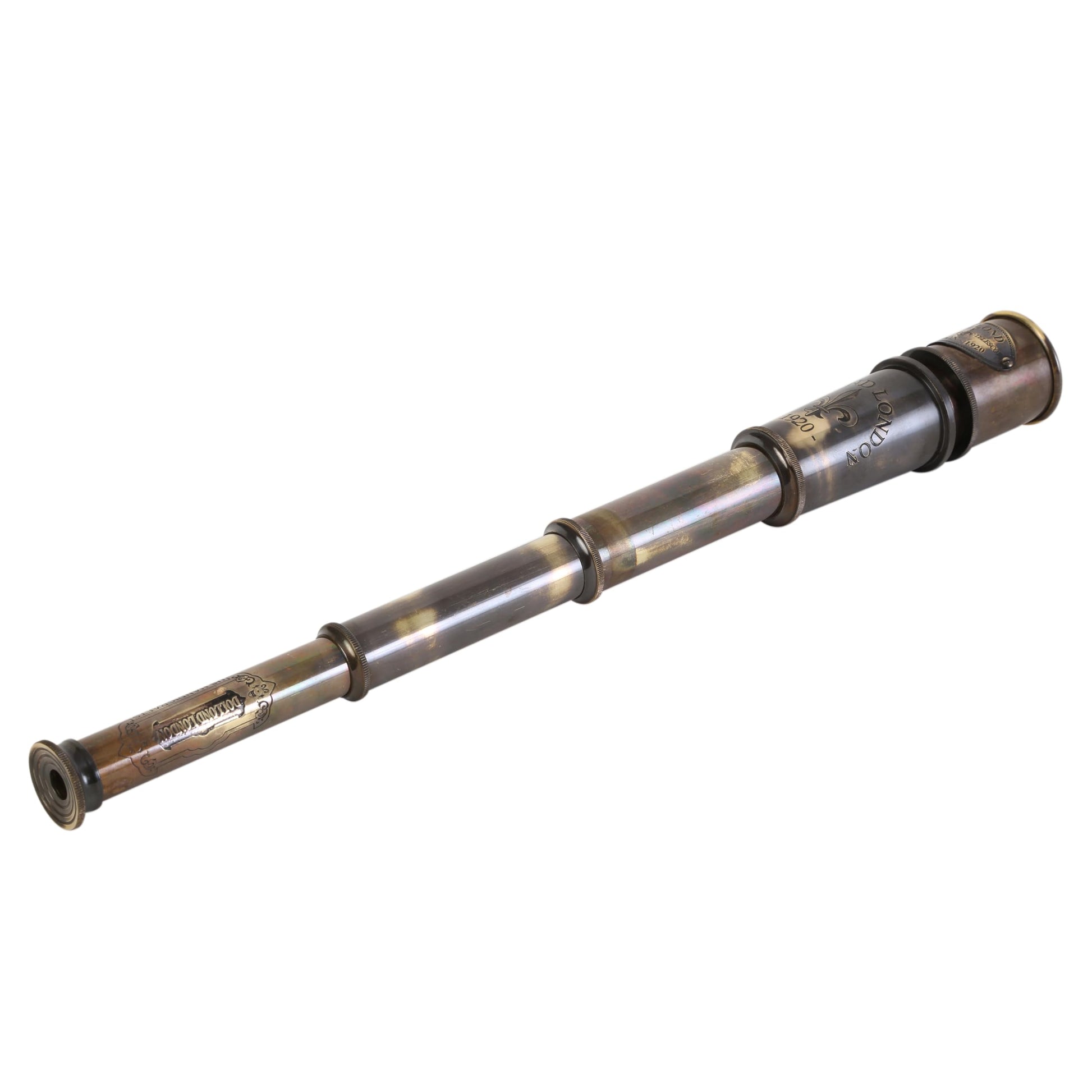 Handheld vintage monocular telescope showing the engraved Dollond London branding