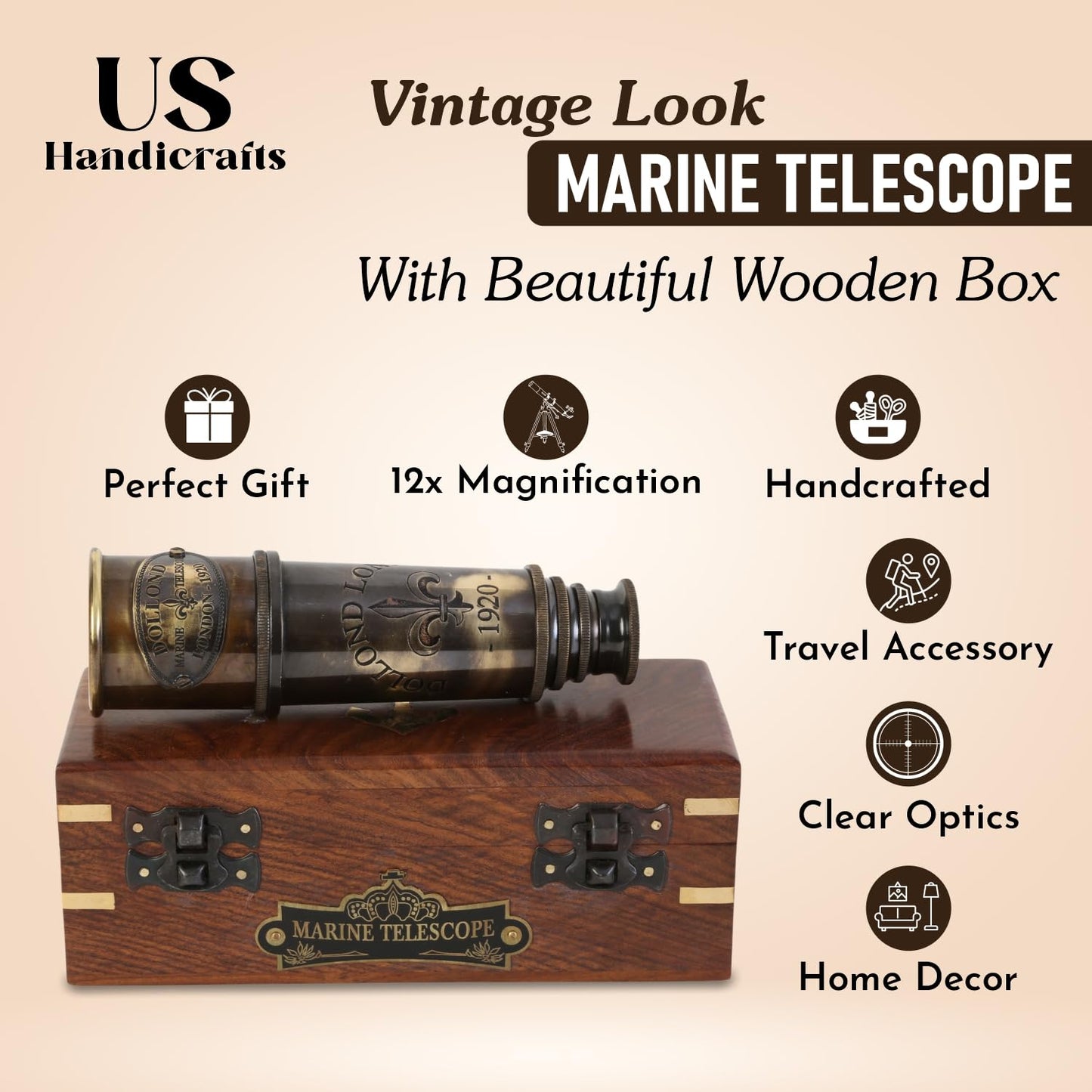 Three draw maritime telescope with sliding sunshade pulled out