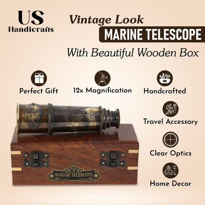 Three draw maritime telescope with sliding sunshade pulled out