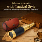NauticalMart vintage pirate navigation telescope showcasing the black leather grip detailing.