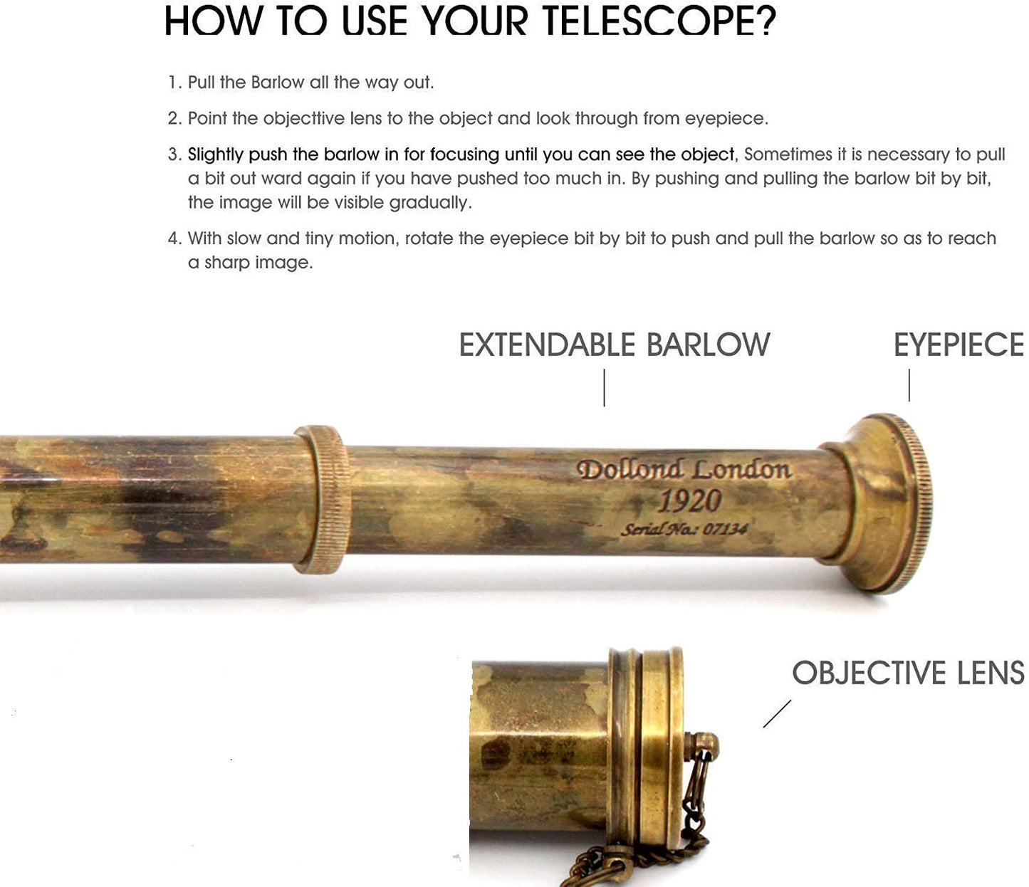 OCEAN REPLICAS vintage telescope displayed as an elegant decor piece on a study room desk.