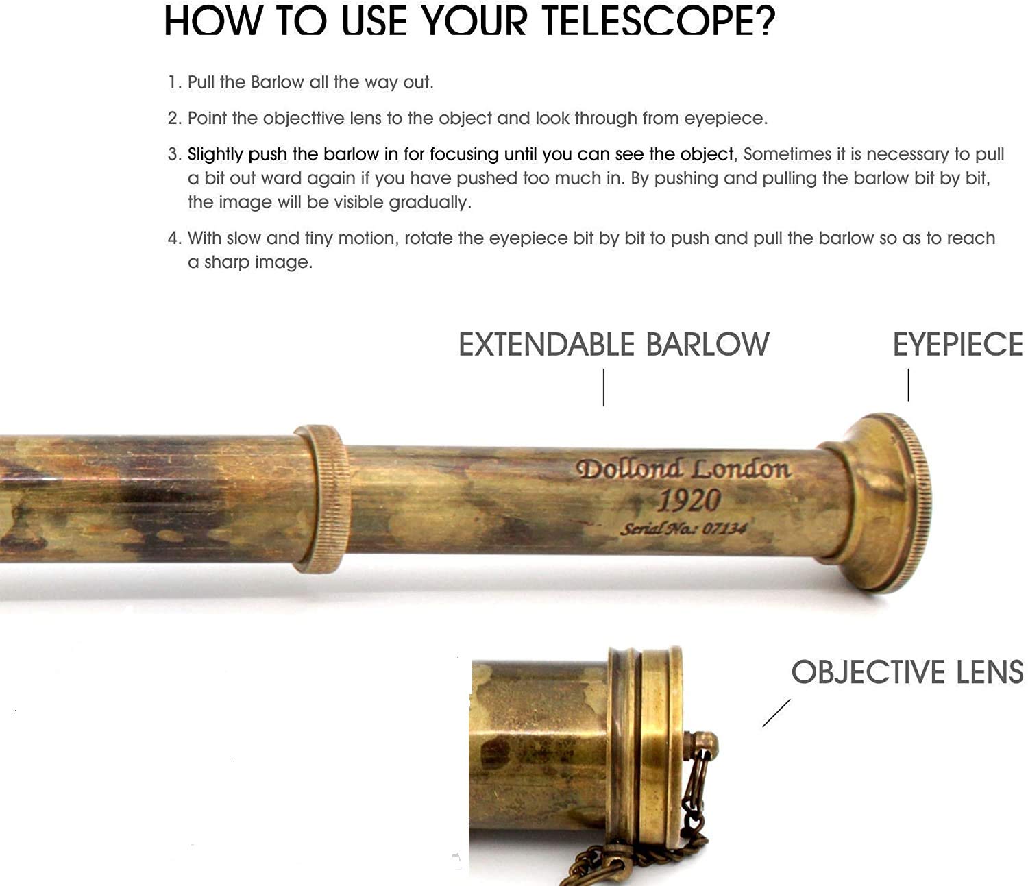 OCEAN REPLICAS vintage telescope displayed as an elegant decor piece on a study room desk.