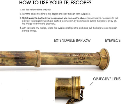 OCEAN REPLICAS vintage telescope displayed as an elegant decor piece on a study room desk.