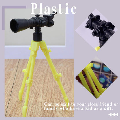 Detailed look at the adjustable tripod base of the mini educational telescope toy.