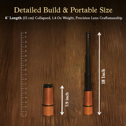 NauticalMart pocket size handheld pirate spyglass collapsed for storage and transport.